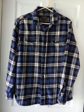 Orvis Men's Heavy Perfect Flannel Shirt Jacket Shacket Size L Blue Plaid Pockets